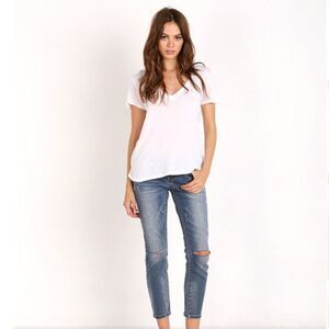 NWT Splendid XS Jersey V Neck T-Shirt Top White Supima Modal Cotton Minimalist